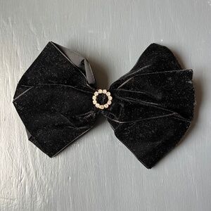 Bow hair accessory black velvet with silver gems, barrette back